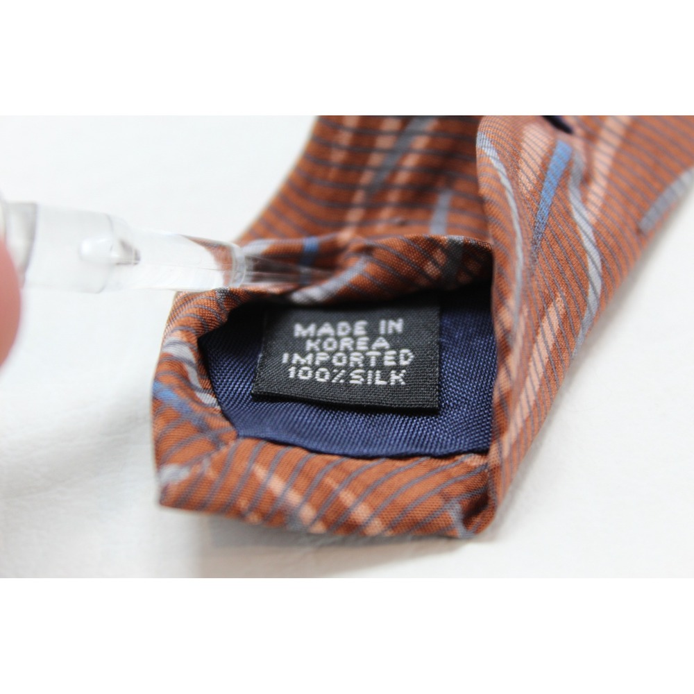 Van Heusen Mens Silk Necktie Ginger Orange Blue Geometric Abstract Pattern NEW - Picture 5 of 6